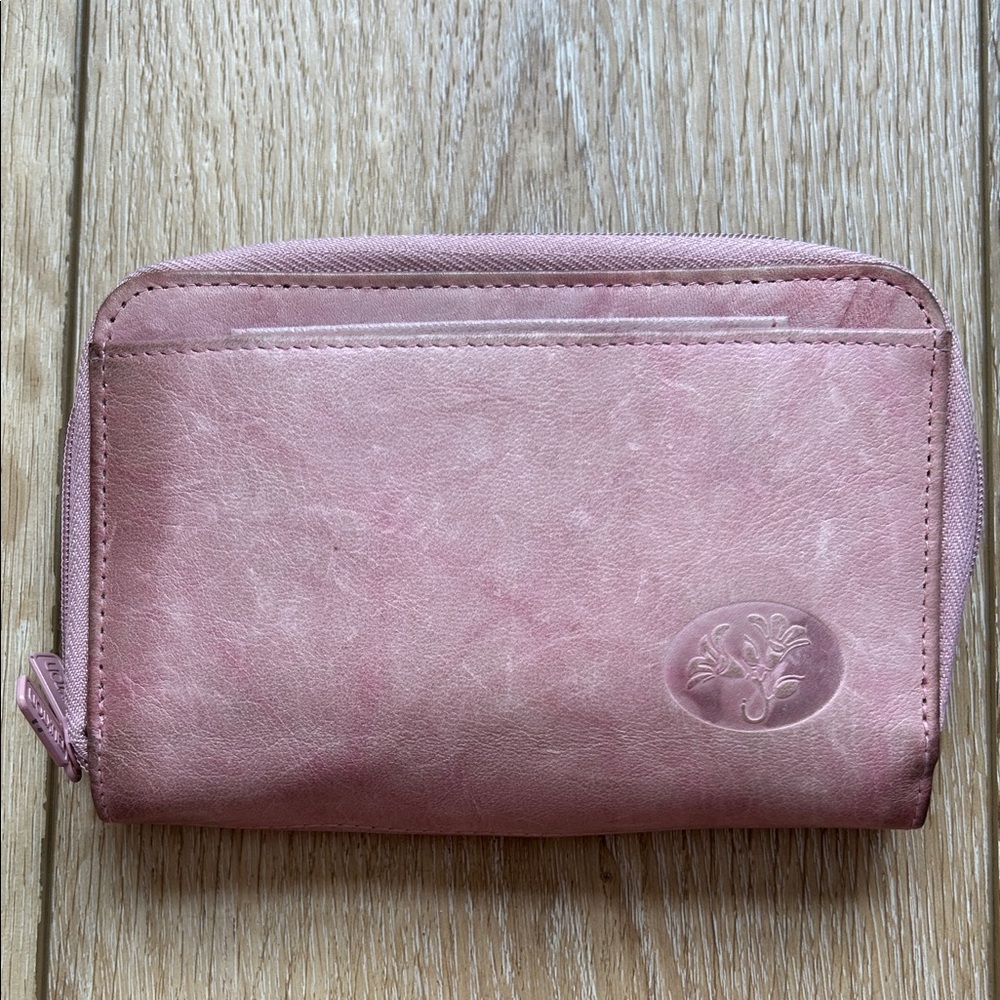 Julia Buxton Organizer Wallet Genuine Leather Pink 6” x 4” Double Zip Around